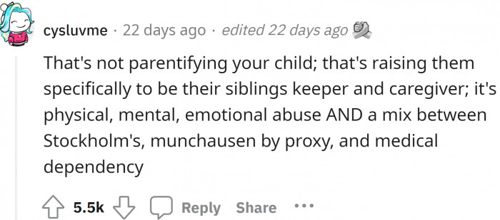 The parents' behavior towards both sons is abusive in many ways.