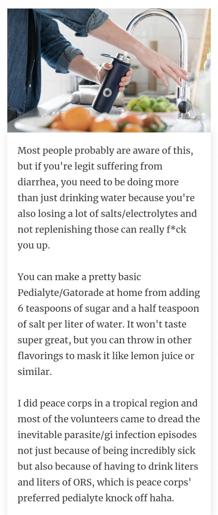 #10 Get yourself a Pedialyte or Gatorade made at home.