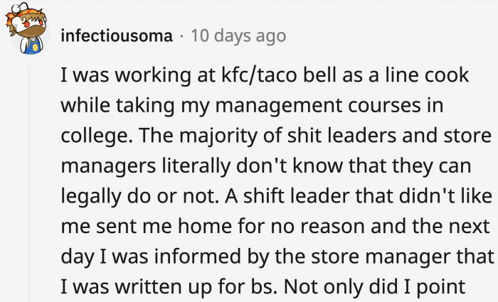This OP was starting to learn more about management when their shift leader did something wrong.