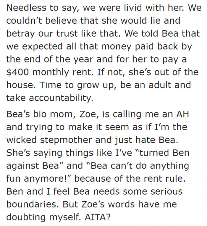 She needs to be taught a lesson on accountability.