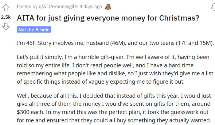 Here is the original question and story which she posted on Reddit.