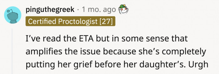 It feels like OP prioritizes her own well-being over her daughter’s needs, according to the ETA.
