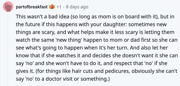 The tantrum was out of character for their daughter and was provoked by fear, not bad behavior