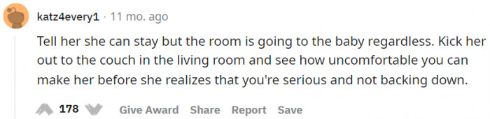 As long as OP doesn't back down, she'll have a nursery.