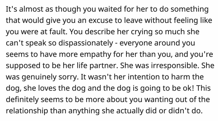 Did OP really wait for a big enough reason to leave his girlfriend just so he wouldn't be blamed?