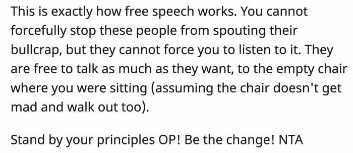 The chair would follow in OP's footsteps, to be honest.