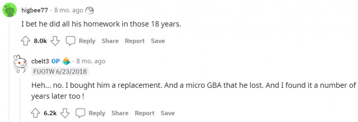 2. The dad revealed that he had bought a new GBA as a replacement.