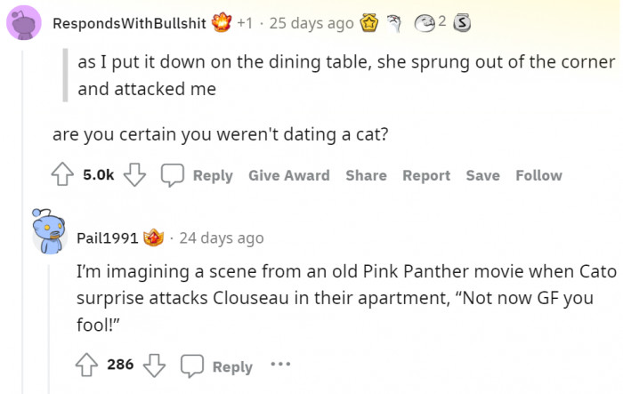 Meanwhile, others wondered if OP's girlfriend was a cat. SMH.