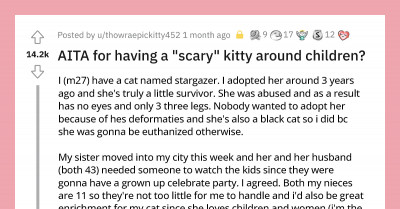 Man Introduces His Blind, Three-Legged Adopted Cat to His 11-Year-Old Nieces and Gets Scolded by Their Mom