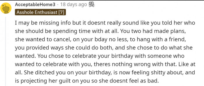 The wife is obviously projecting guilt.