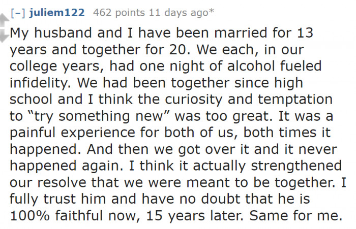 Some couples are meant to be together despite experiencing infidelities.