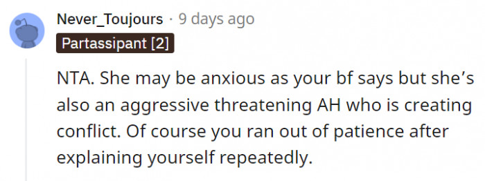 It's the lady who's creating her own problems.