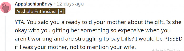 Seems like she doesn't care if he's struggling to pay bills.