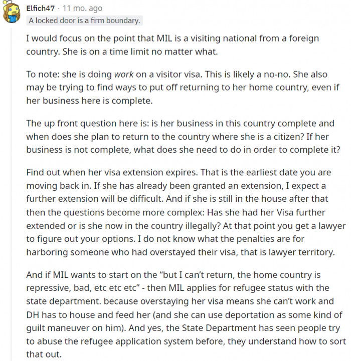 If MIL's on a visa, OP should find out when it expires.