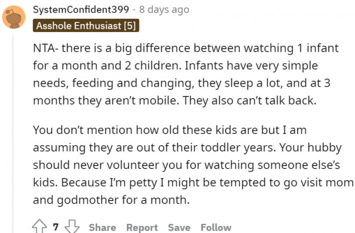 There is a significant difference between babysitting a single infant and two children.
