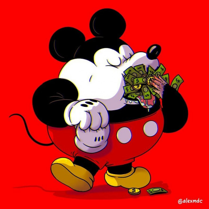 25. Mickey mouse feeding fat on some Benjamins