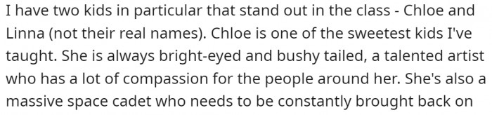 OP has two students that stand out in the 5th grade - Chloe and Linna
