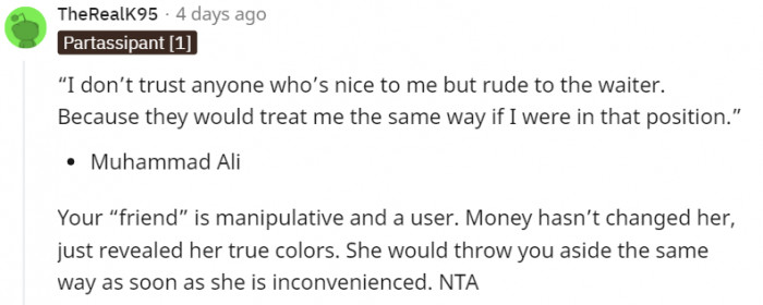 Money revealed her true colors.