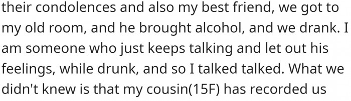 It's okay to drink and vent to a friend after the loss of a loved one, especially your sibling.