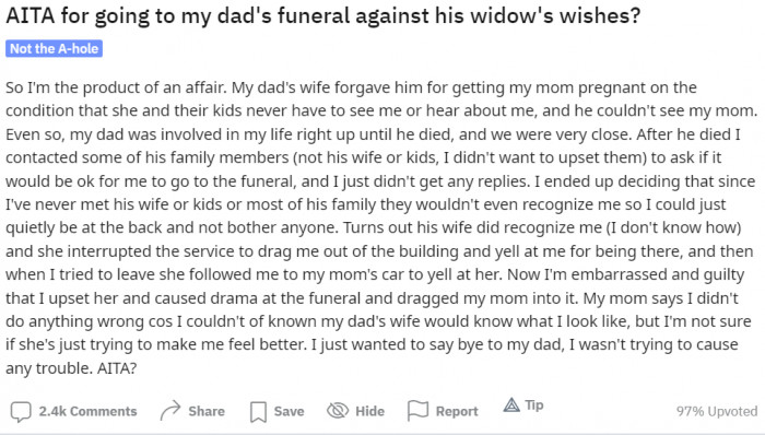 This poor guy lived without a father and got yelled at for going to his funeral