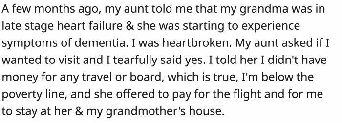 OP's aunt seems like she has a heart of gold, a savior in the midst of a hard time.