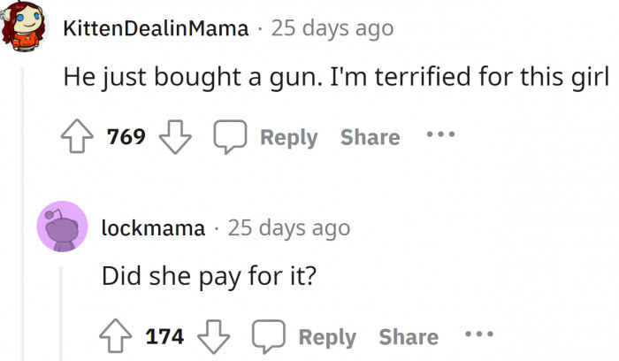 Exactly, since this guy doesn't have any money of his own, he would expect OP to buy him the gun as well.