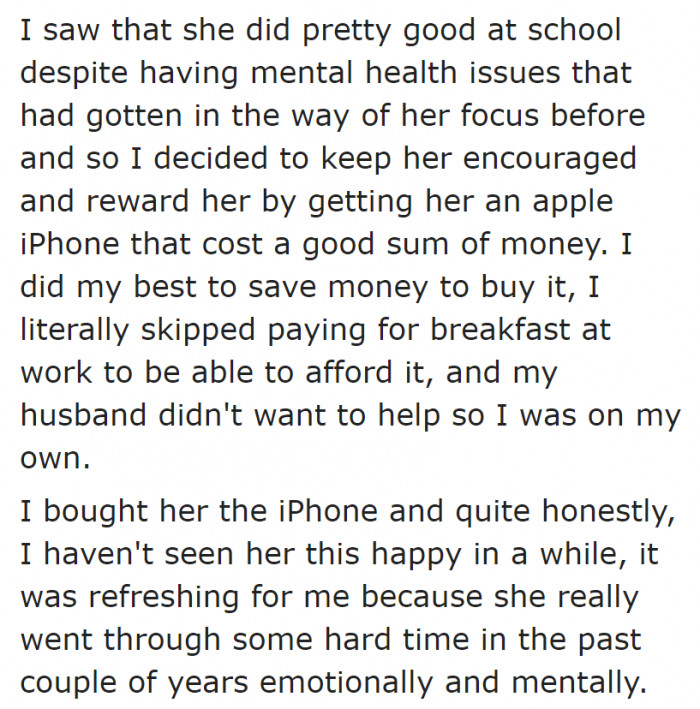 With a bit of sacrifice, the mother was able to buy her daughter an iPhone.