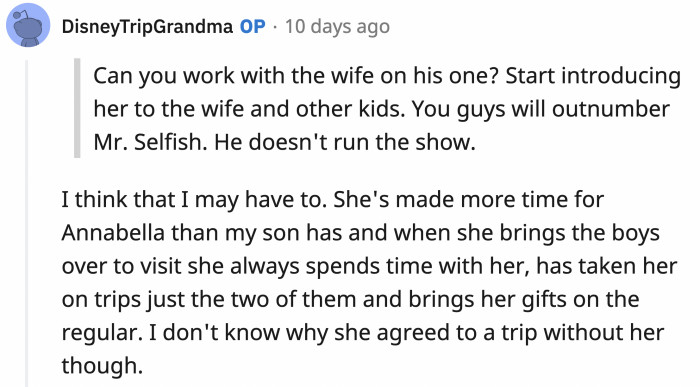 His wife seems to care for Annabella as well. So, the only issue here is the deadbeat dad.
