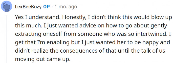 Despite what the mother-in-law is doing, the original poster is still concerned about her.