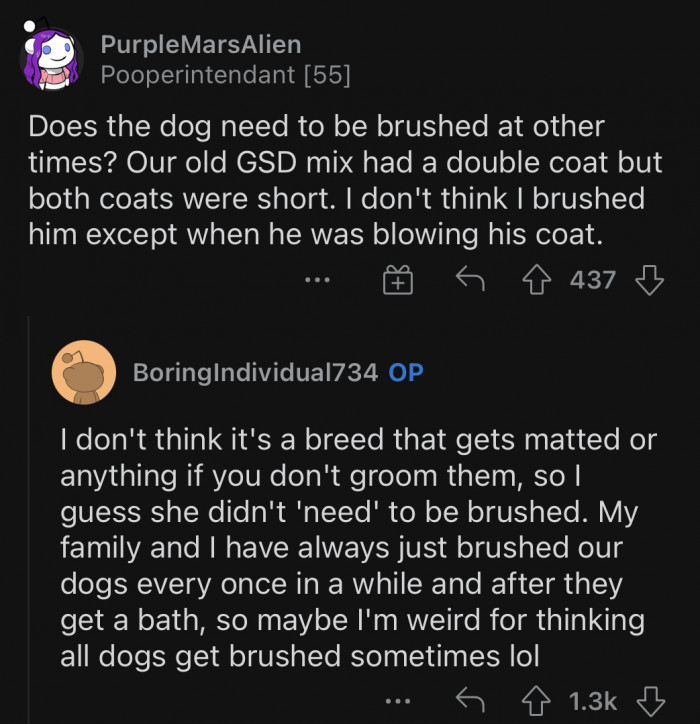 Not all dogs need to be brushed.