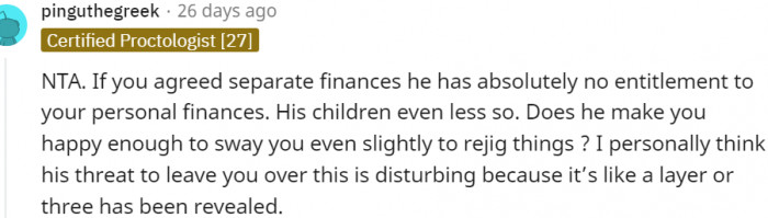 20. He Has Absolutely No Entitlement to Your Finances