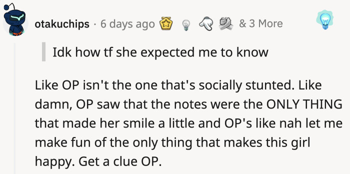 OP was aware of how the new girl lit up whenever she read the notes