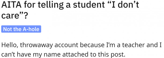 A person creates a throwaway account because he is a teacher.