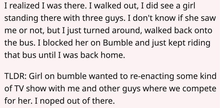 OP got out of there before he could be involved in all that ridiculousness