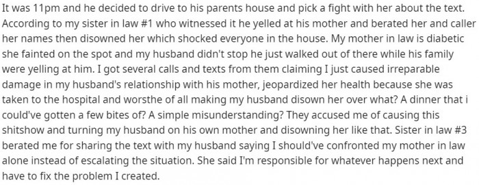 So, when the OP's husband read his mother's cruel words, understandably, he wasn't happy.