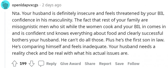 Masculinity is not watching sports with some beer but it is when you can share your partner's work.