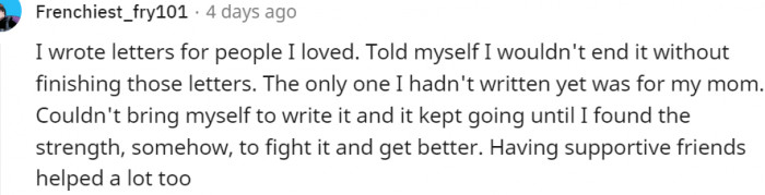 15. Thinking about your loved ones will always help you fight it