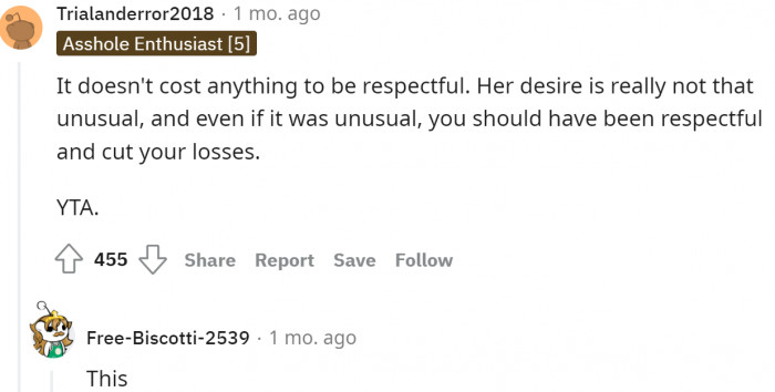 His reaction was disrespectful.