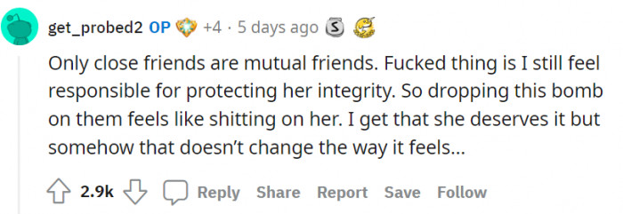 The Redditor feels hesitant to break the news to their mutual friends.