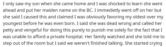 OP Saw His Son for the First Time When His Wife Brought Him Home. He Was Shocked When He Found Out That She Had Given Him Her Maiden Last Name.
