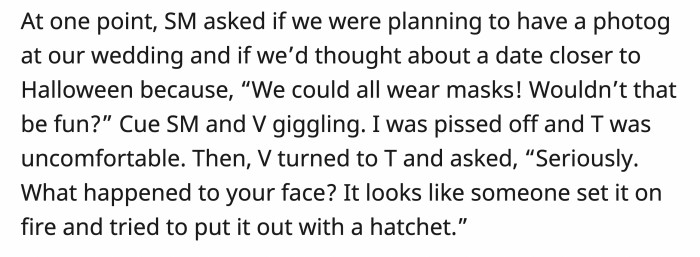 The insults started at one point during dinner, and OP's fiancé was obviously becoming uncomfortable with the blatant shaming.