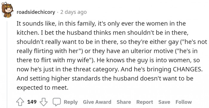 The whole point of getting angry was not because they were talking but because the BIL chose cooking over watching sports.