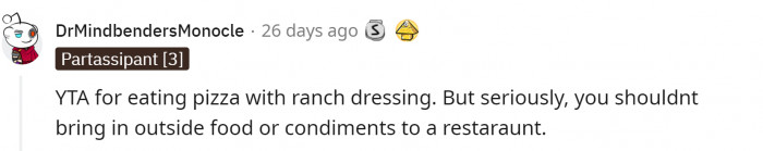 Some Redditors disapproved of his eating habits