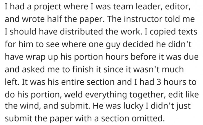 Of course, everyone wants to distribute the work. But at the same time, not everyone is cooperative.