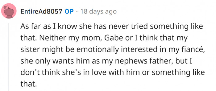 OP shared her view on the emotional nature of her sister’s interest in Gabe