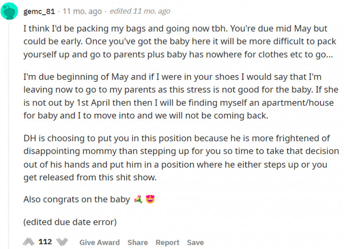 Many people suggested that OP pack her bags.