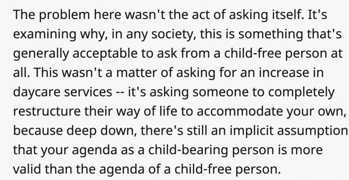 Looking deeper, OP may have unconscious bias about her child-free sister. Although not said out loud, some still consider child-free people as less than those who choose to have kids.