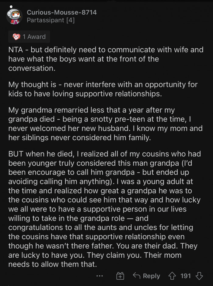 They claimed OP as their dad, and the mom should allow it.