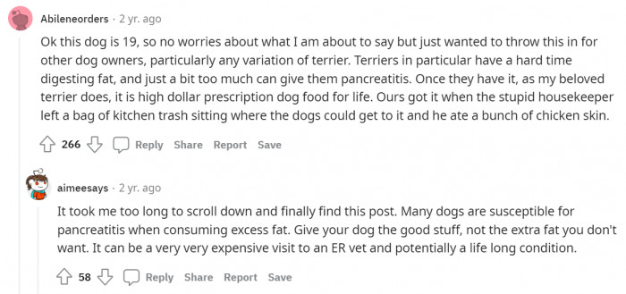 Other dogs might not be capable of handling the fat, so these users are sharing it.