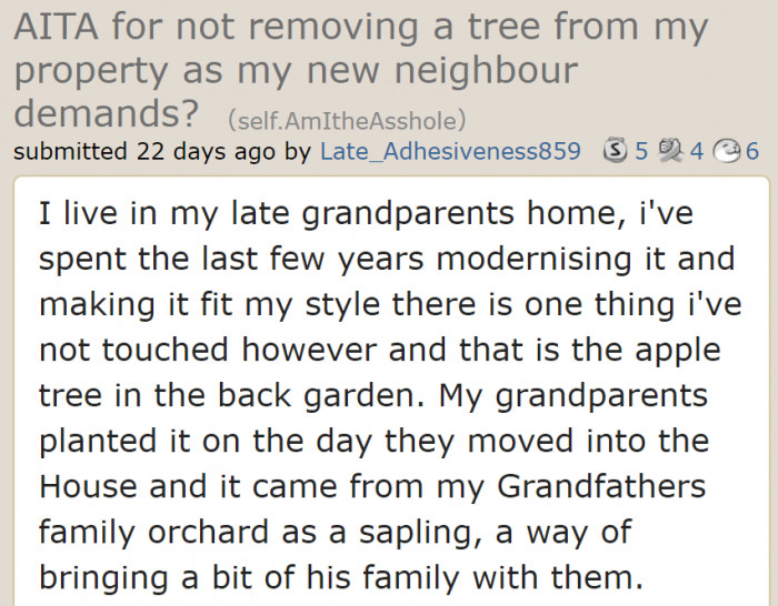 The apple tree stood since the original poster's grandparents moved into the property.